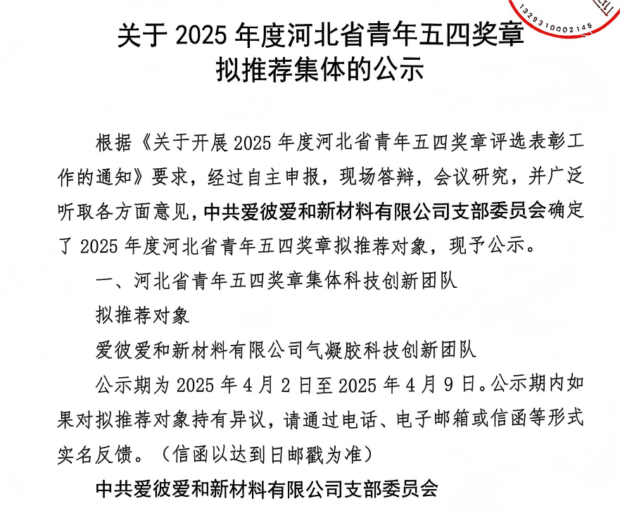关于2025年度河北省青年五四奖章拟推荐集体的公示